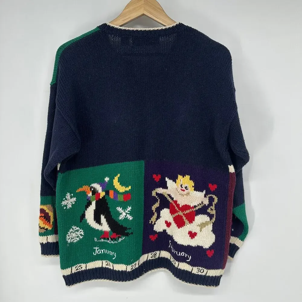 Vintage 90’s Teacher Sweater Fall Winter Months Novelty Chunky Knit Cardigan - Picture 8 of 14